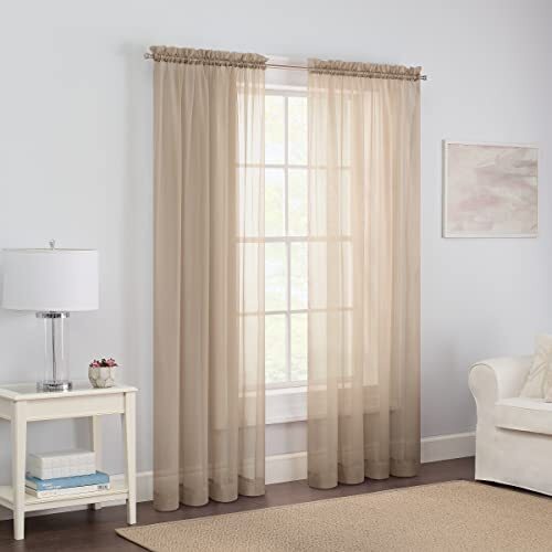 Victoria Voile Modern Sheer Rod Pocket Window for 59 in x 63 in Curtains Taupe