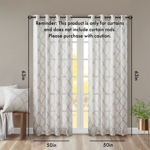 AS Fretwork Print Grommet Top Window Curtain Panel(Only 1 Pc Panel)Ivory+Grey