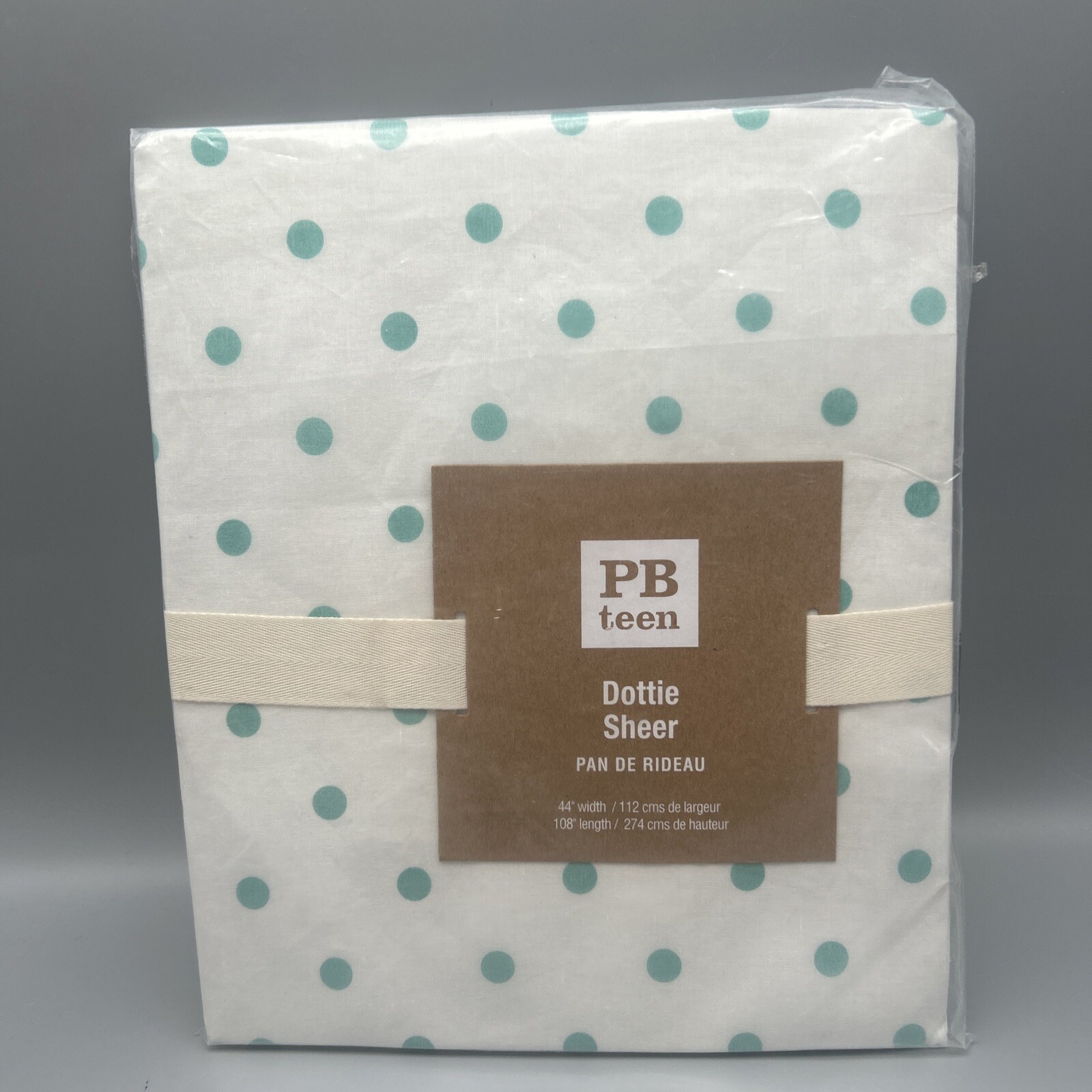 Pottery Barn Teen Dottie Sheer Curtain Panel TEAL GREEN Polka Dots 44”x 108” New