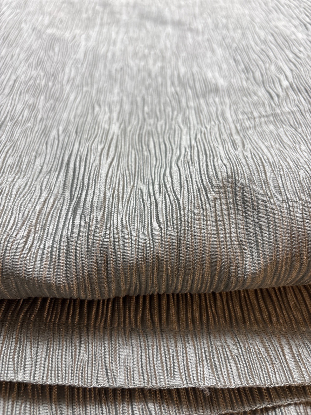 Window Scarf In A Crinkled Metallic Polyester Fabric On A Linear Pattern 60”x72”