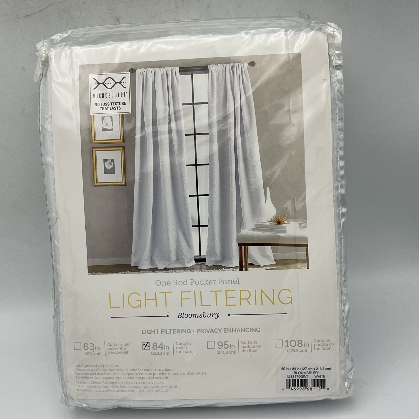 Bloomsbury One Rod Pocket Panel Light Filtering White 50in x 84 In White