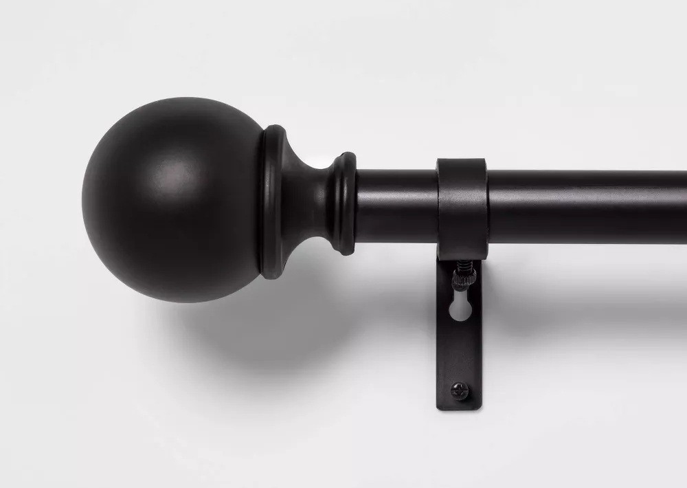 Threshold Matte Black Finish Expandable Ball End Curtain Rod 66″ – 120″ ROD ONLY