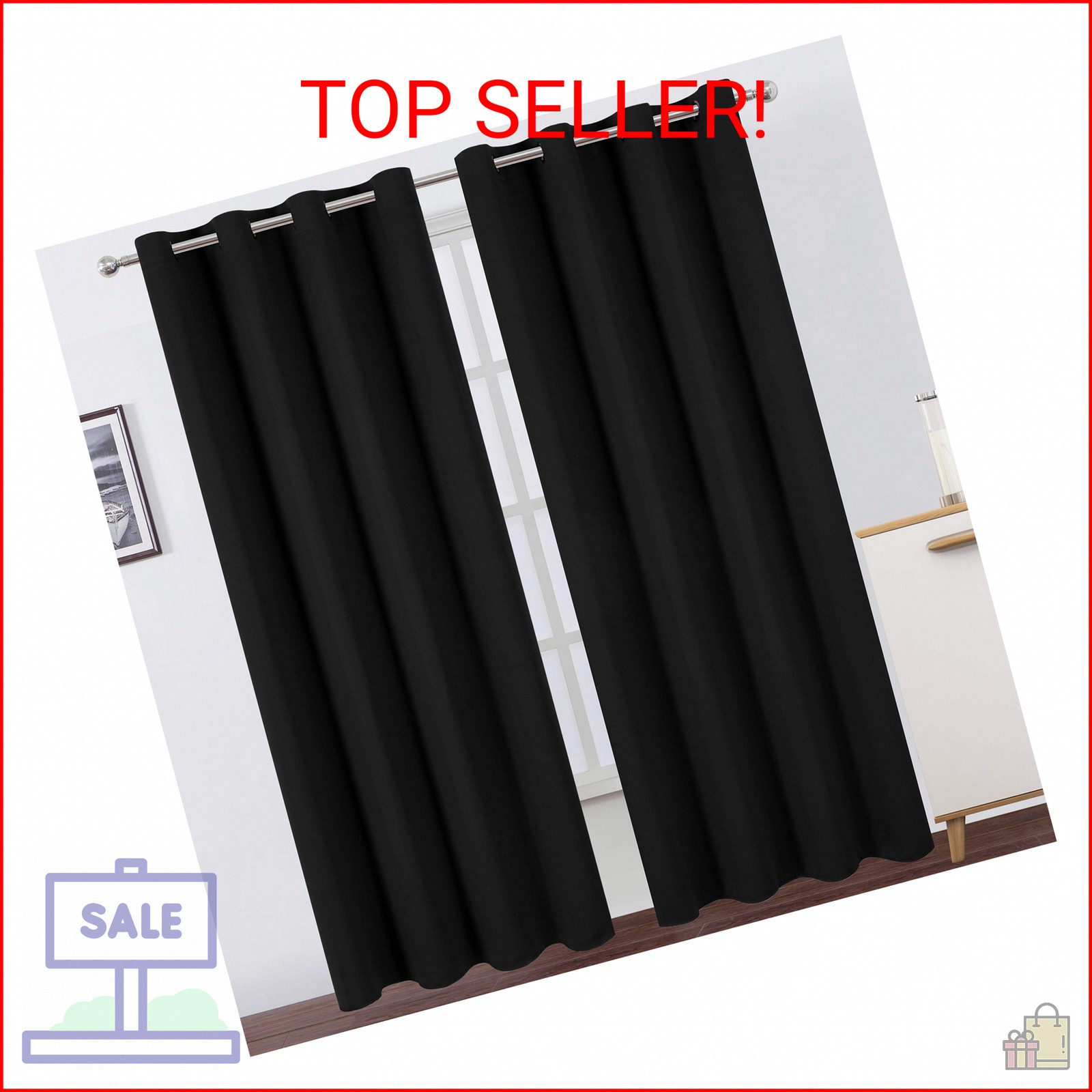 LEMOMO Blackout Curtains 52 x 84 inches Long Black Curtains Set of 2 Panels Ther