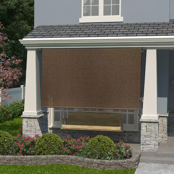 Walnut UV Blocking Fade Resistant Fabric Exterior Roller Shade 48 in. W x 96 in.