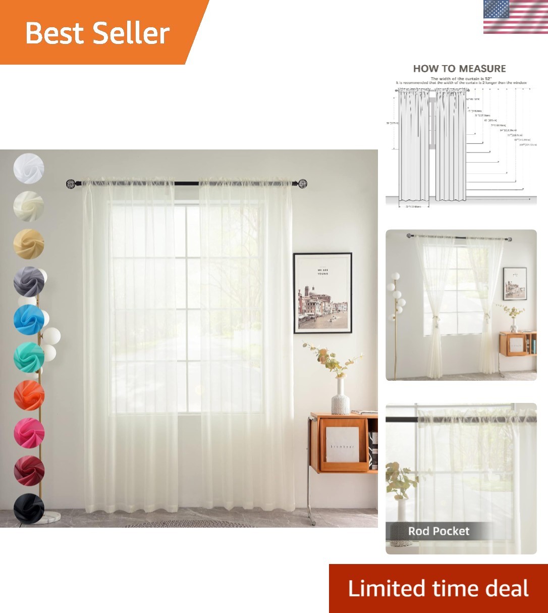 Customizable 2 Panel Sheer Voile Curtains in Ivory – 52W x 84L for a Bright Home