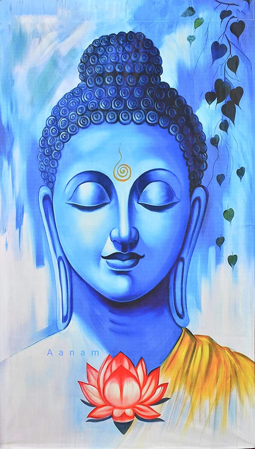 Imported Polyster 3D Digital God Buddha Printed Door Curtain 4 x 7 Feet set of 2