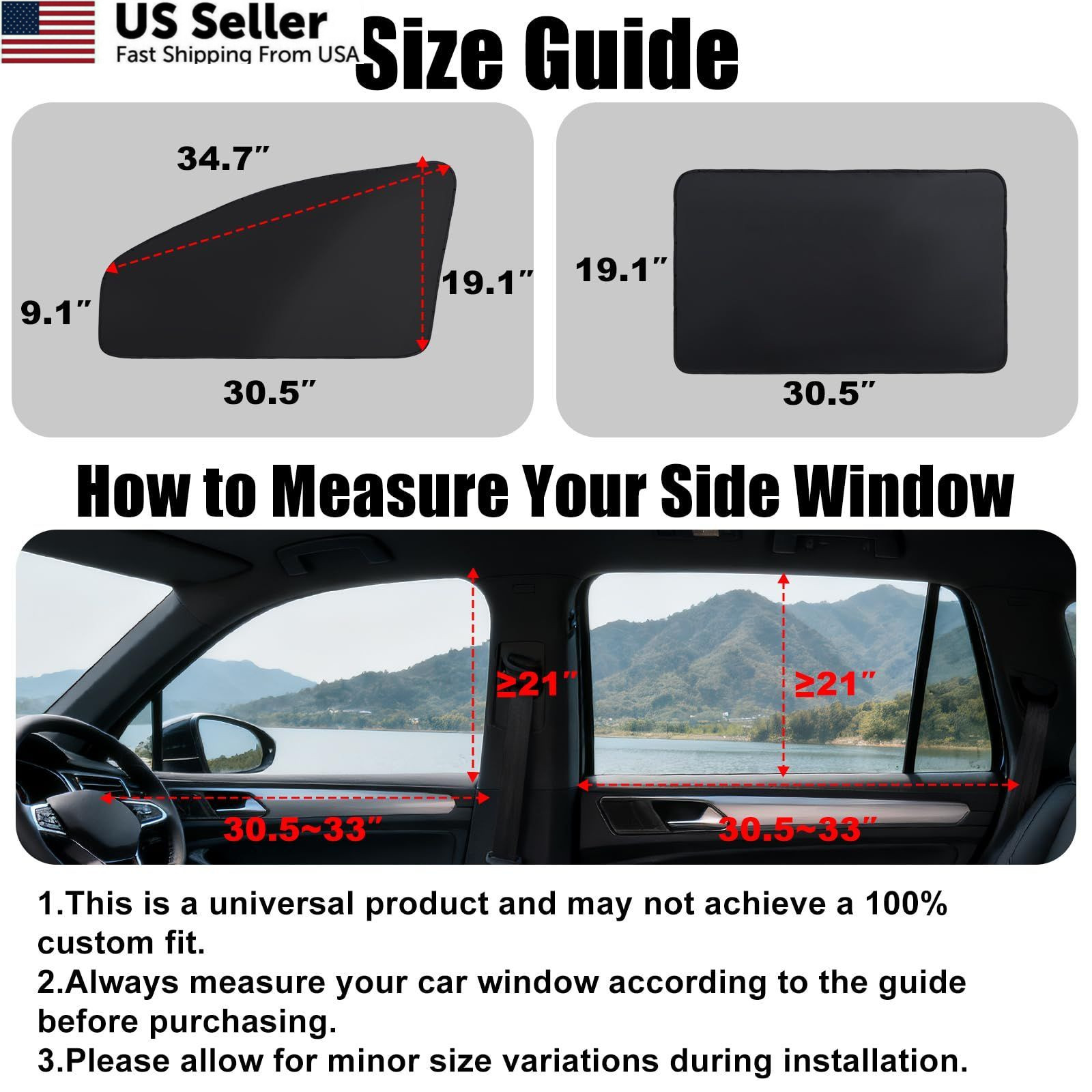XCBYT Car Window Shades – 4 Pcs Privacy Curtains – 100% Large, Black-4PCS