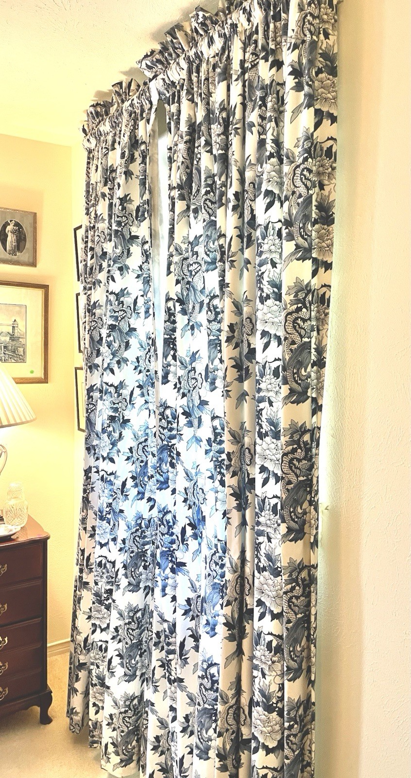 RARE Single CUSTOM Ralph Lauren *NANKING CURTAIN PANEL Blue White Rod Pocket