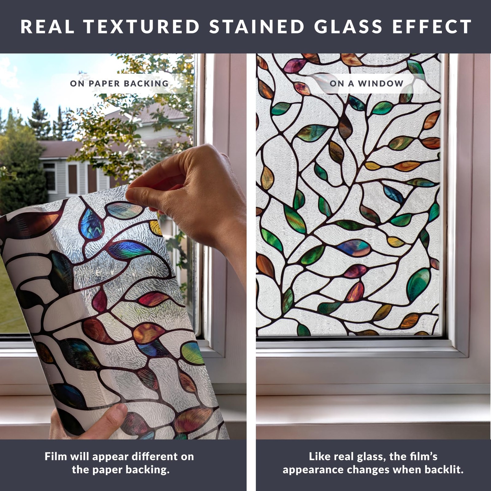 New Artscape Leaf Window Privacy Film Decorative Stained Glass Design, 24″ x 36″