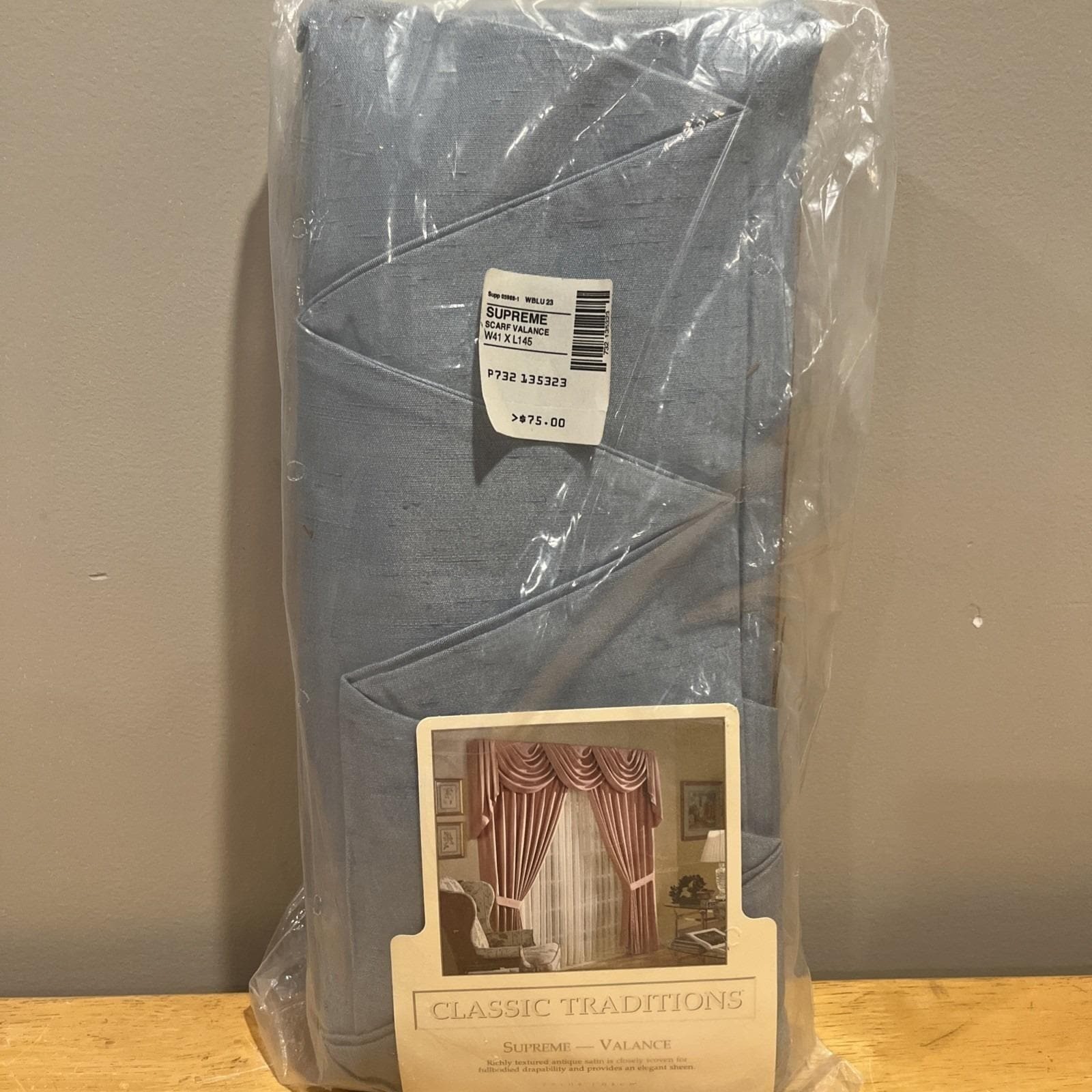 Vtg JCPenney Supreme Scarf Valance Wedgewood Blue 145×41″ Rayon Blend