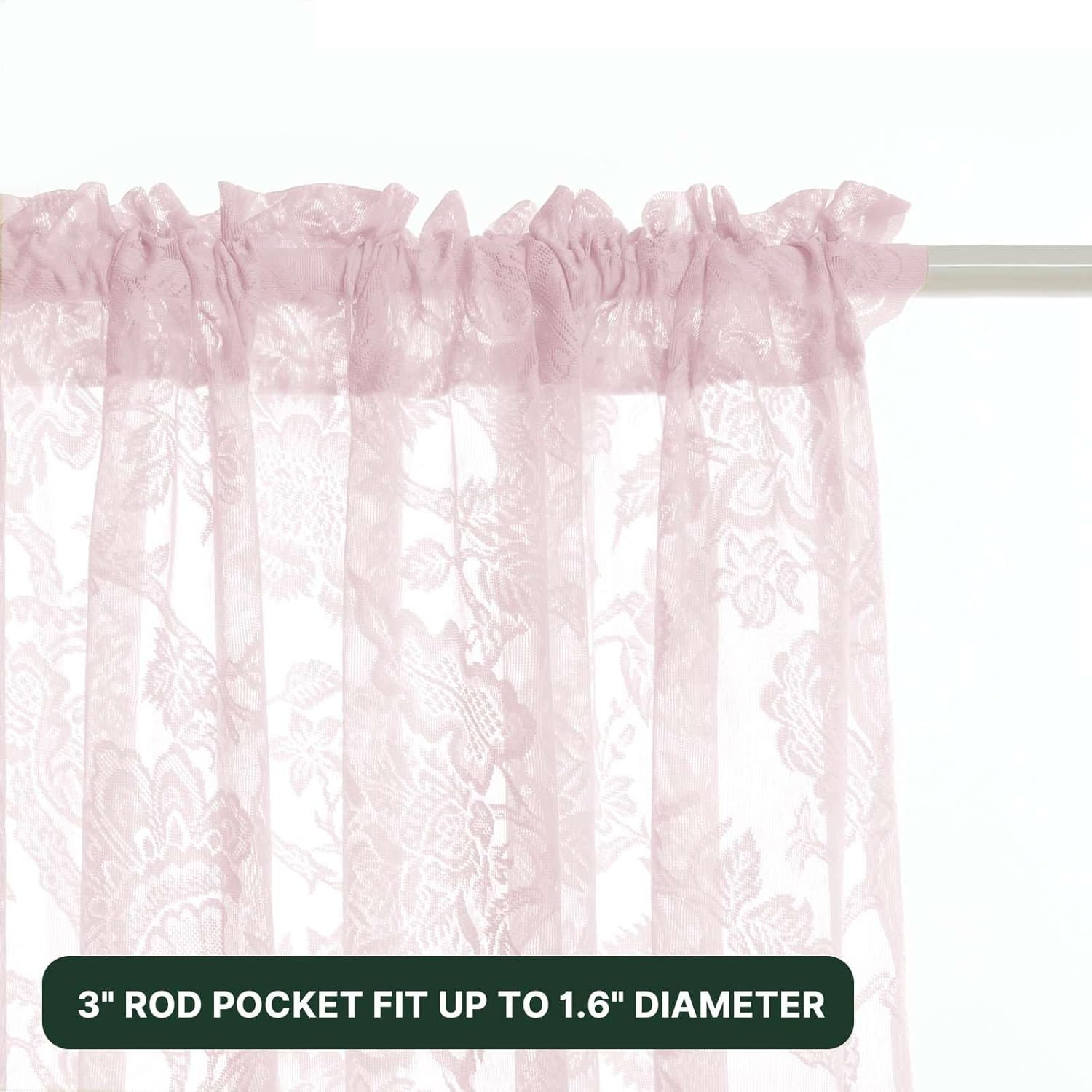H.VERSAILTEX Light Pink Lace Curtains 54 Inch Length 2 Panels Set Rod Pocket, Fr