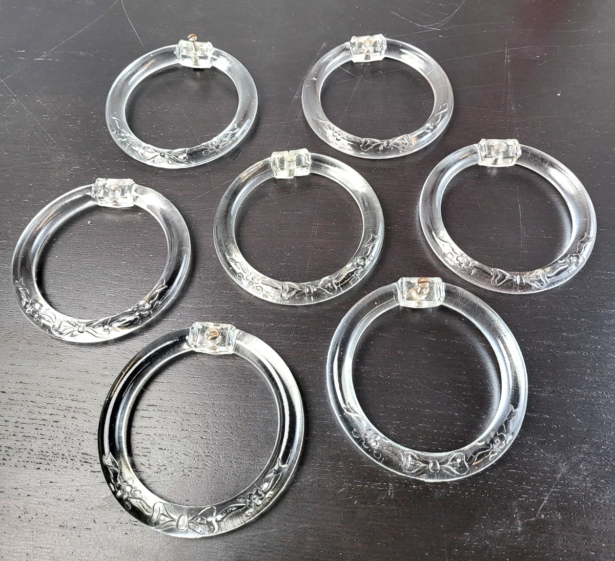 Vintage Glass Ring Curtain Tie Bacls 7 pieces Bows and Floral Design