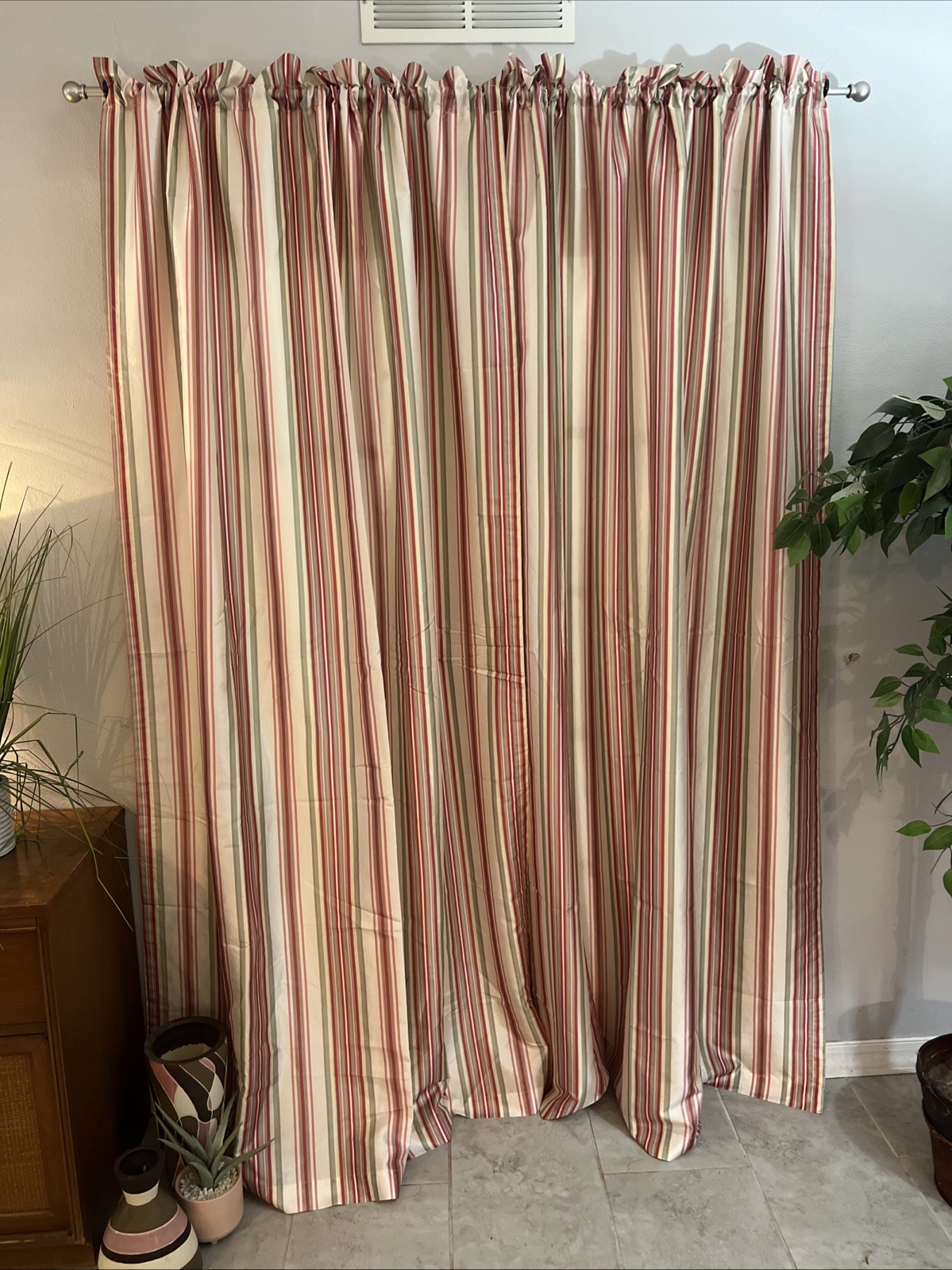 2 Curtain Panels Better Homes and Gardens Faux Silk Pink Striped Lined 85”x54”