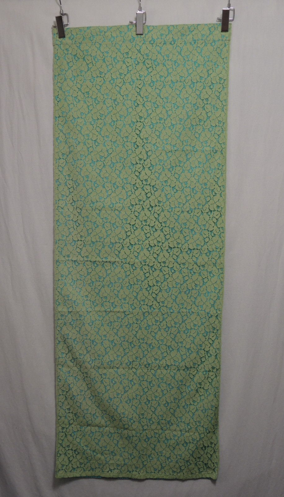 Set of 2 Curtain Panels Rod Pocket Green Lace Over Bright Blue 20.5″ W x 53.5″ L