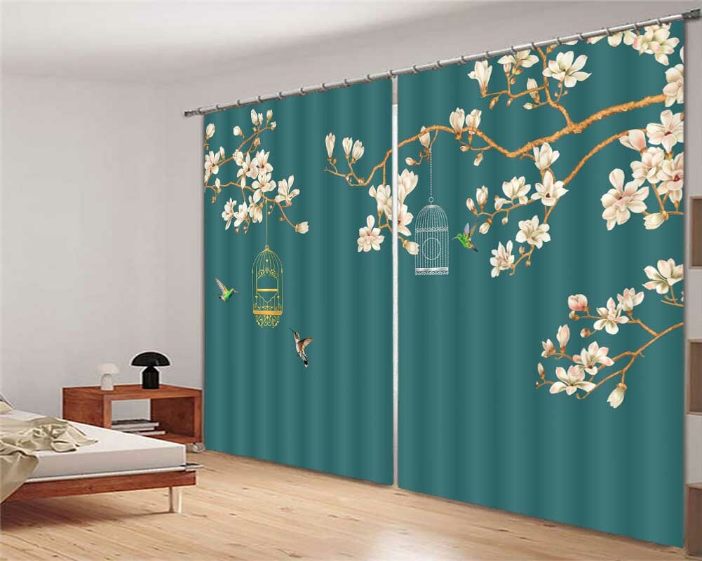 Bird Cage Many Branches 3D Curtain Blockout Photo Printing Curtains Drape Fabric