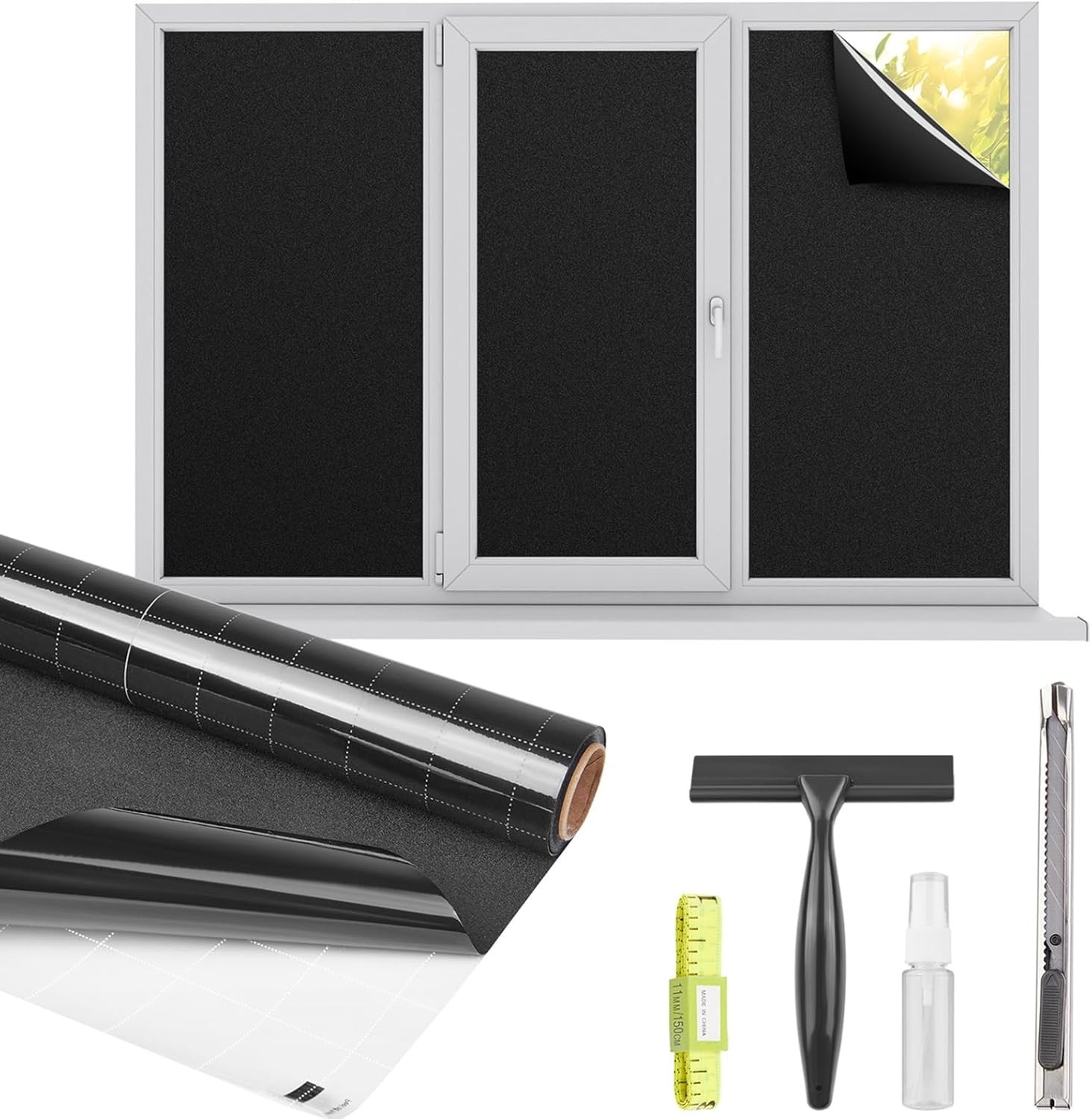 DIY-Friendly Blackout Window Film: Static Cling 100% UV Block, 17.5” x 78.7”