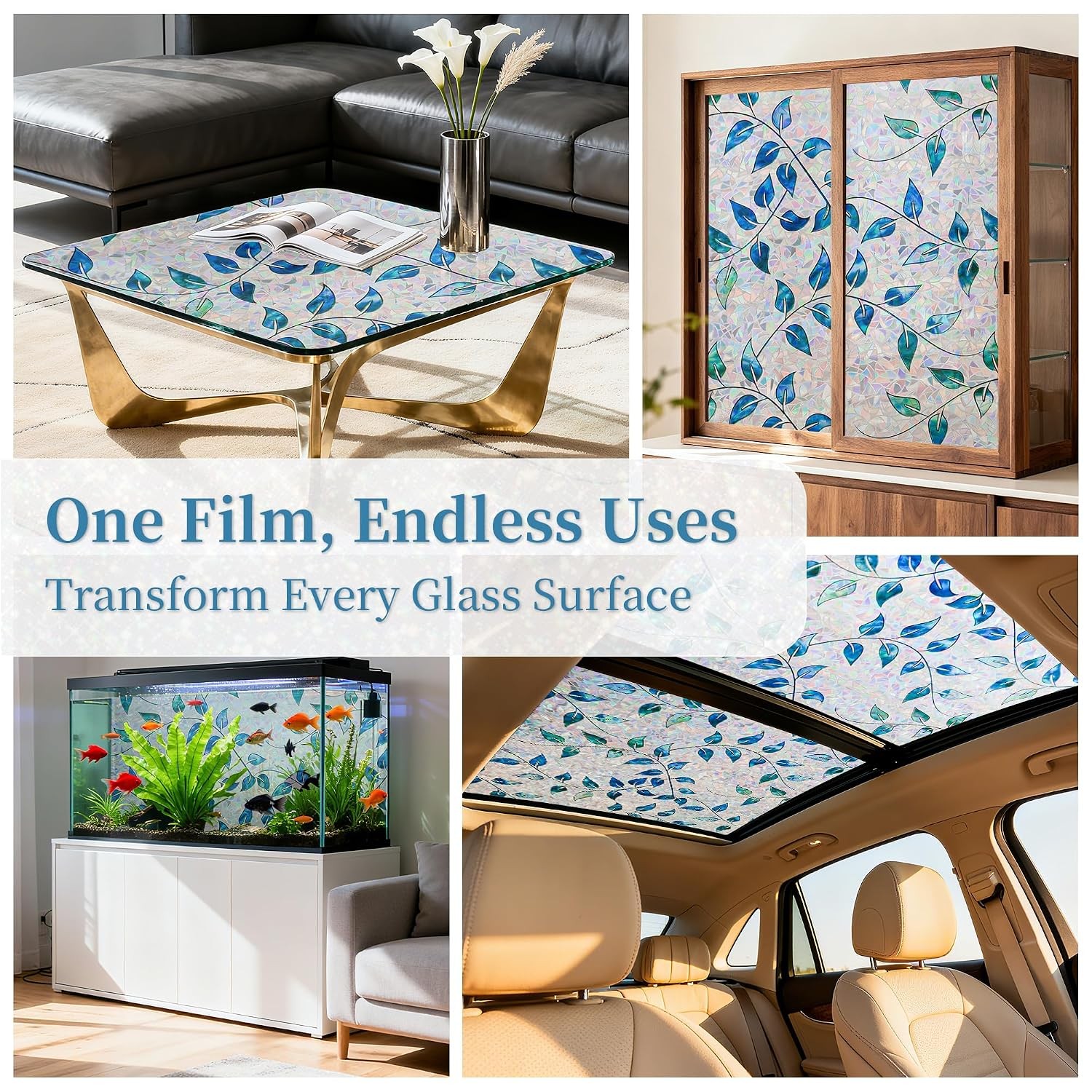 Finnez Window Privacy Film 3D Static Cling Window Film with Rainbow Effect, No G