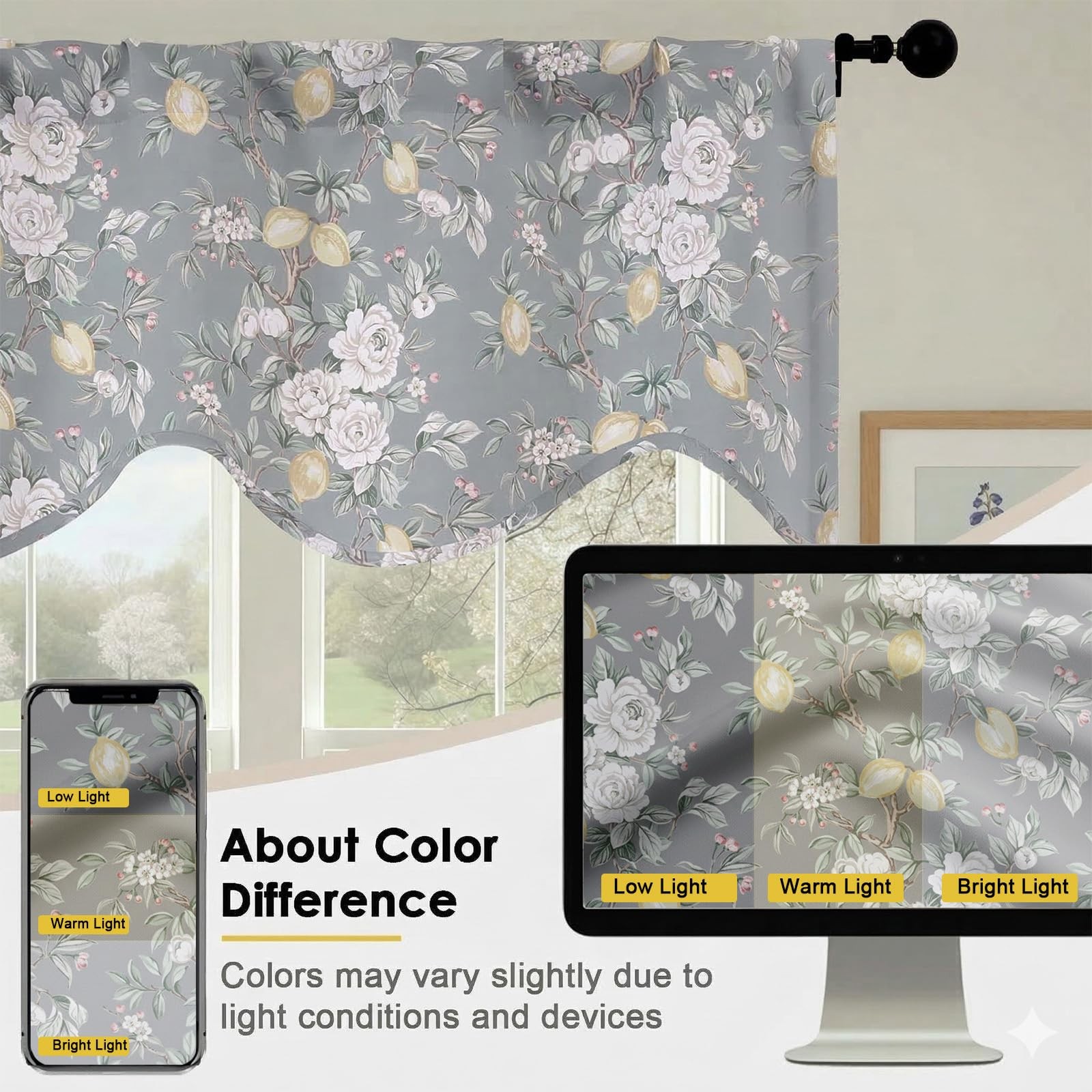 Scalloped Valance for Windows – Light Filtering Short Kitchen Valance, Farmho…
