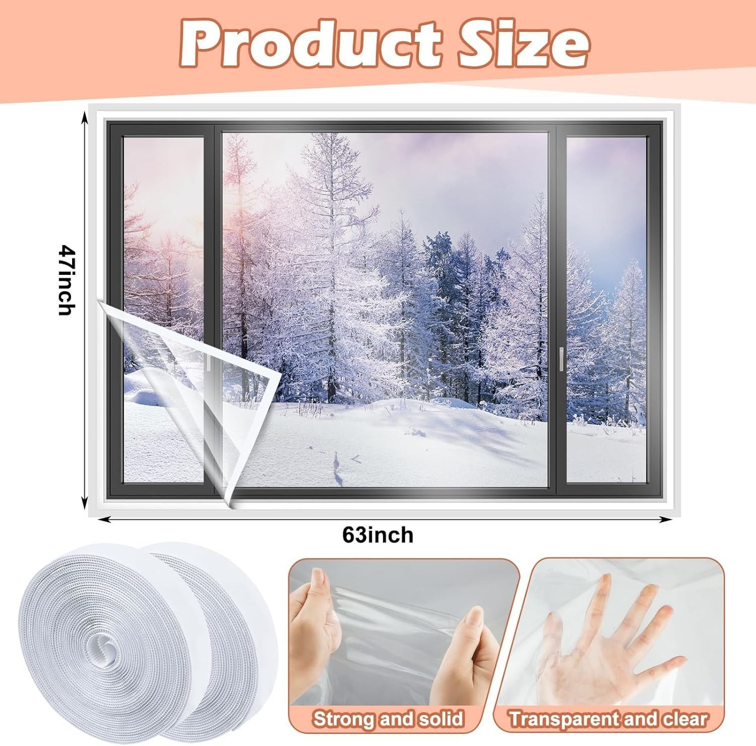 47×63 Window Insulation Kit, Reusable Clear Thermal Winterizing Cover Film