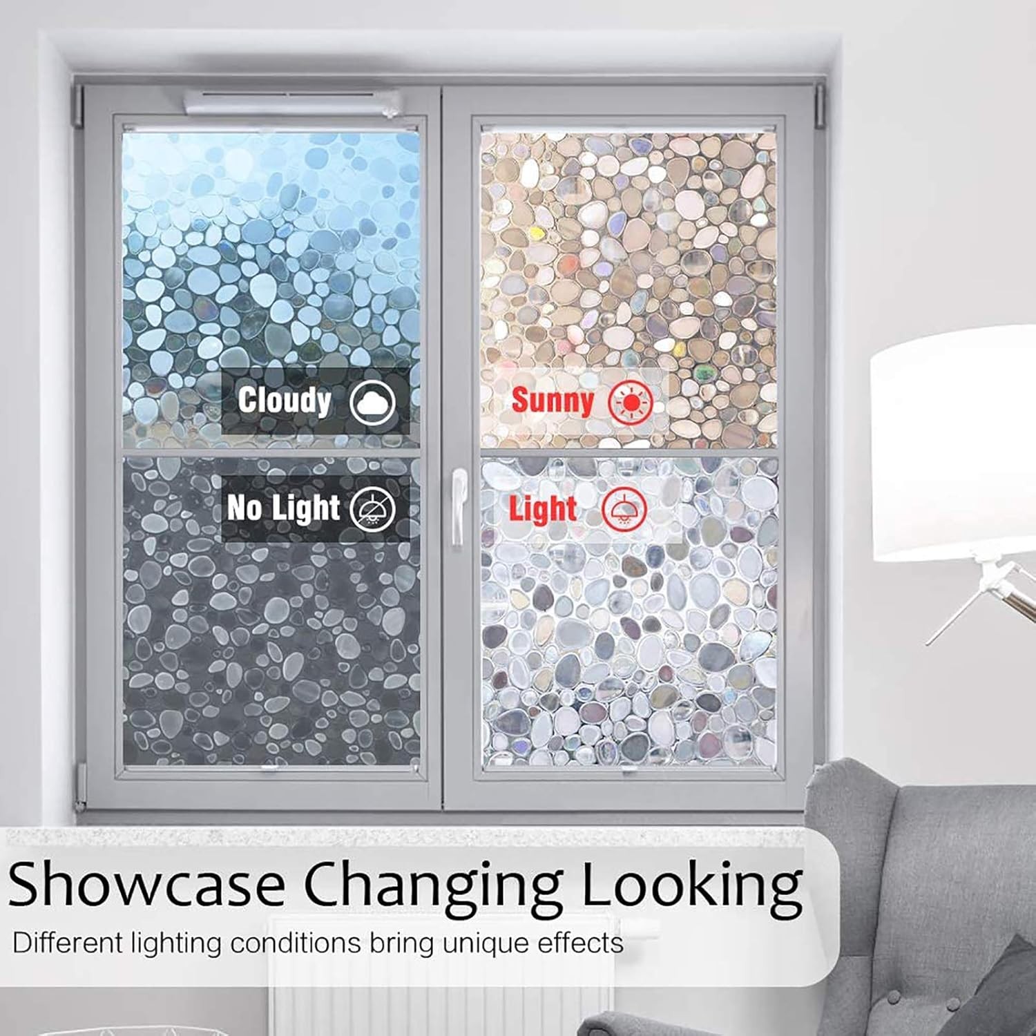 Window Privacy Film, Decorative Clings, UV Blocking 3D Pebble, 17.5 X 78.7 Inch