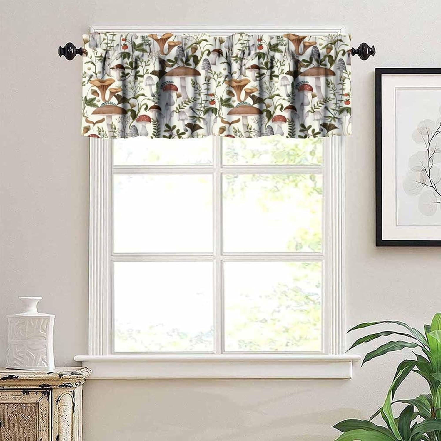 Rustic Mushroom Kitchen Valance Curtain Vintage Rustic Farmhouse Minimalist Wate
