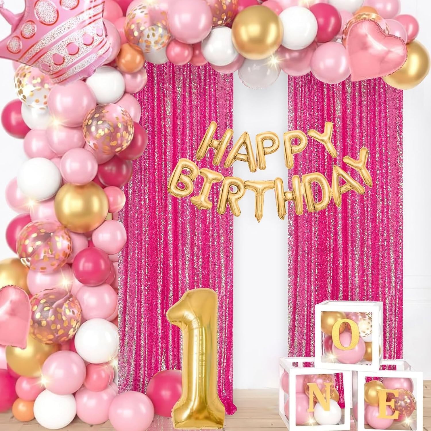 “Sequin Backdrop Curtains Panels Drapes: 2 Packs Iridescent Hot Pink Backdrop ..