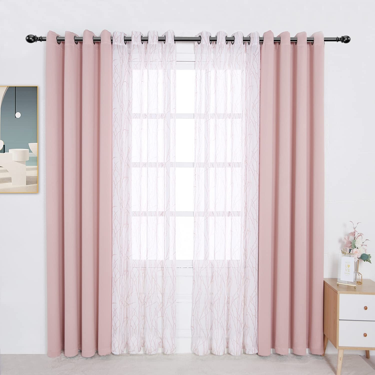 Bonzer Mix And – 2 Pieces Branch Print Sheer And 2 Pieces Blackout For