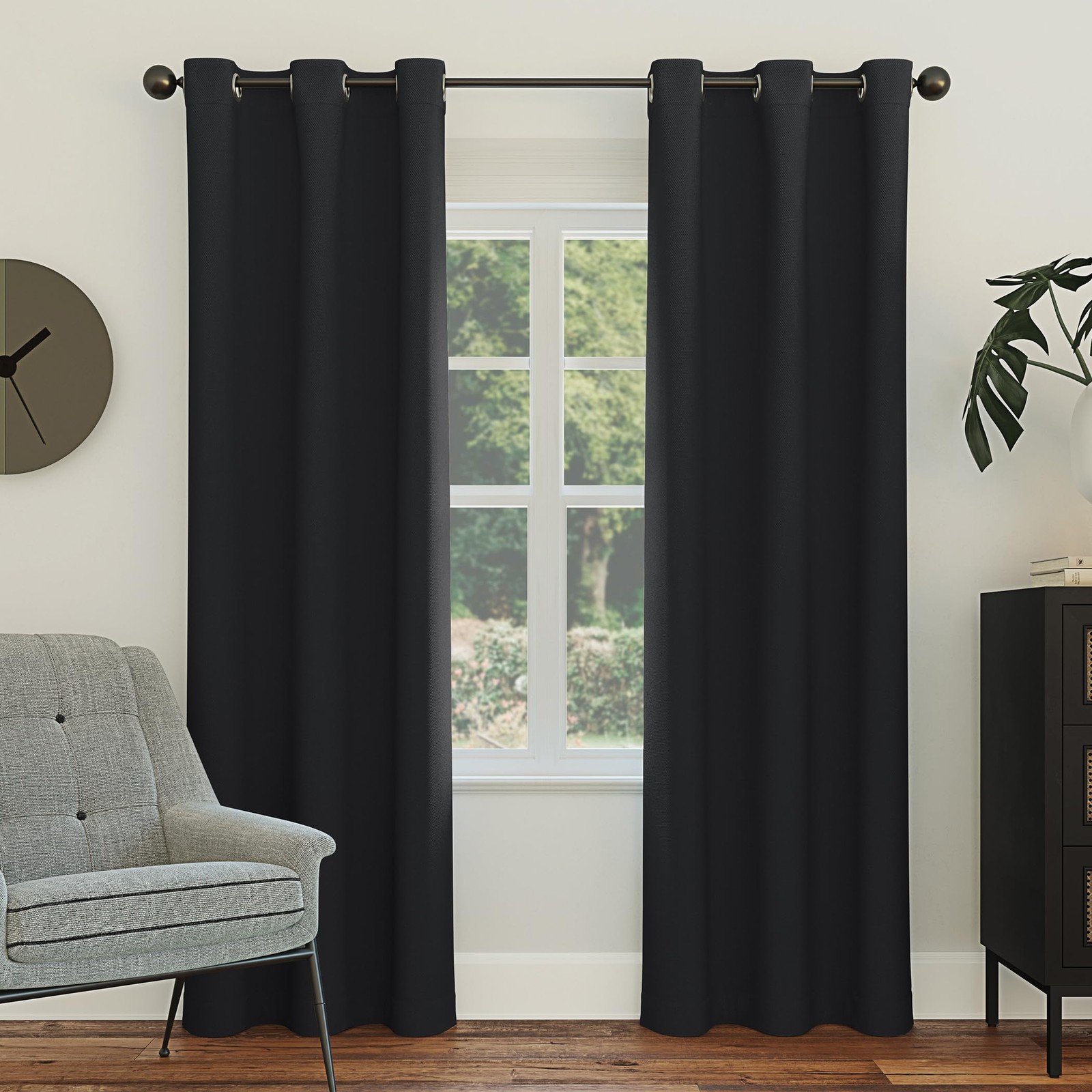 Energy Saving Blackout Grommet Curtain Panel, 40″x54″, Black Color