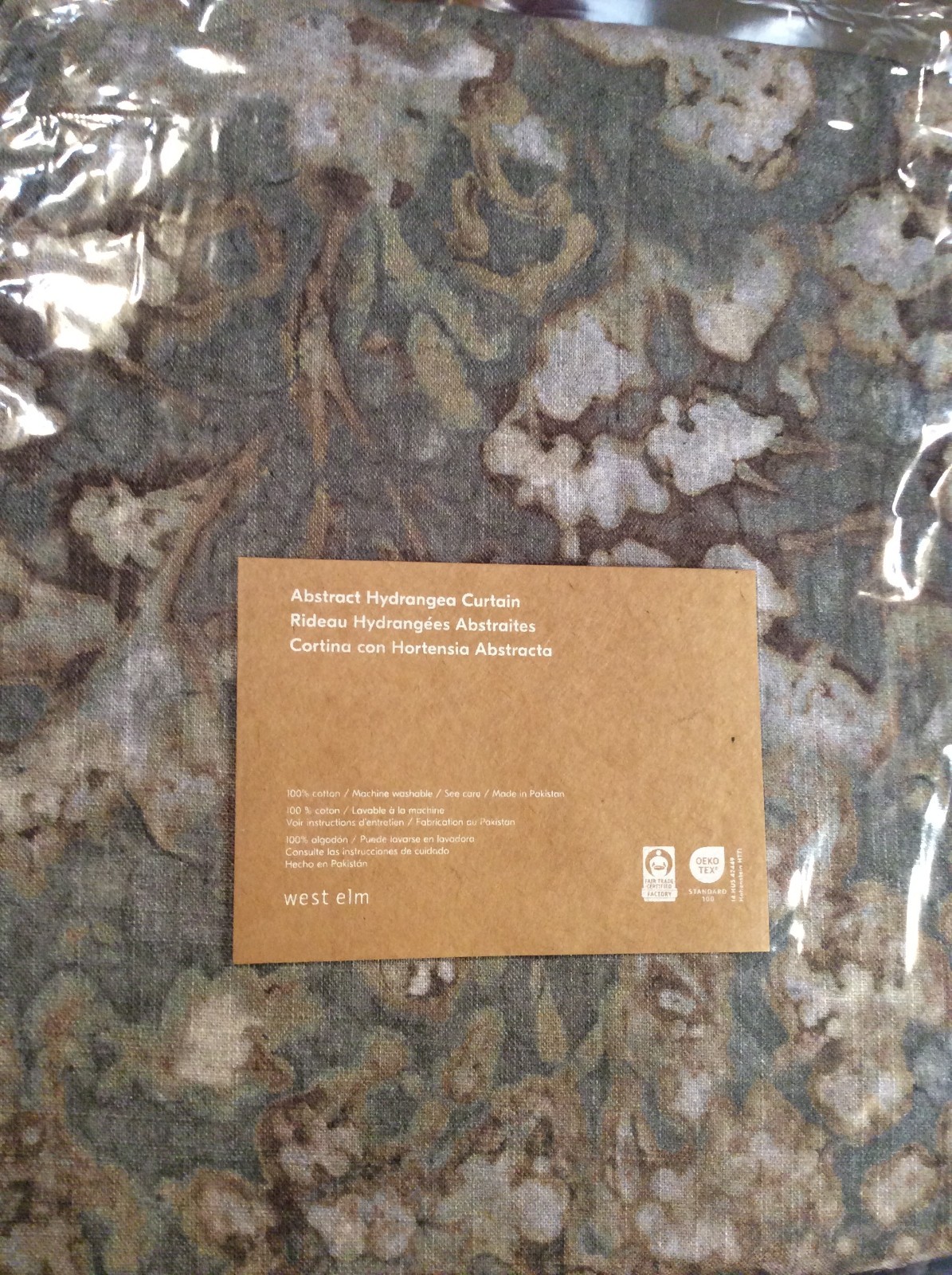 West Elm One (1) Abstract Hydrangea Curtain 48×96 NWT Aegean