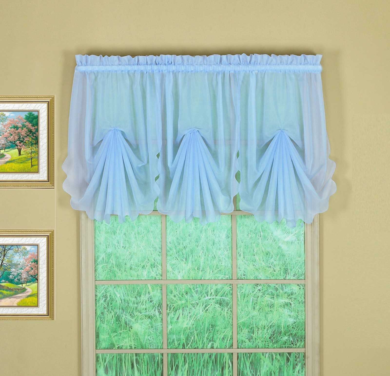 Sky Blue Premium Voile Sheer Kitchen Curtain 30W x 40L Easy Care Polyester