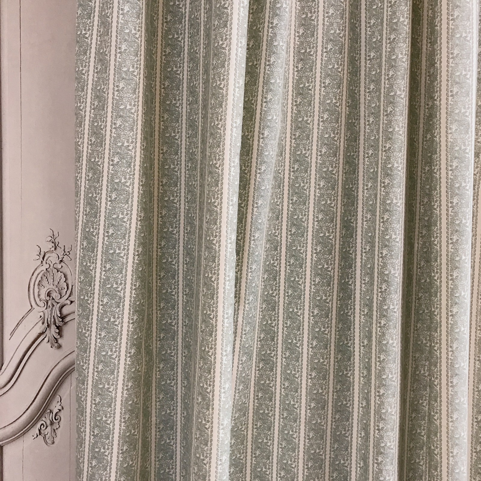 Handcrafted Floral Curtains Linen Blend – Pale Teal Botanical – Custom Panels