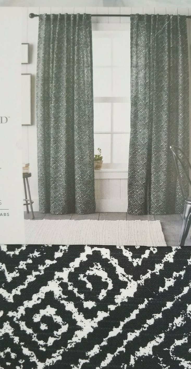 2 pc Threshold Black Diamond Print Rod Pocket Panels (1 Pair) 108″ x 84″ NIP