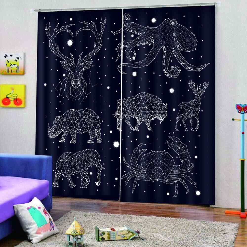 Dreamy stars are shaped like animals Printing 3D Blockout Curtains Fabric Window