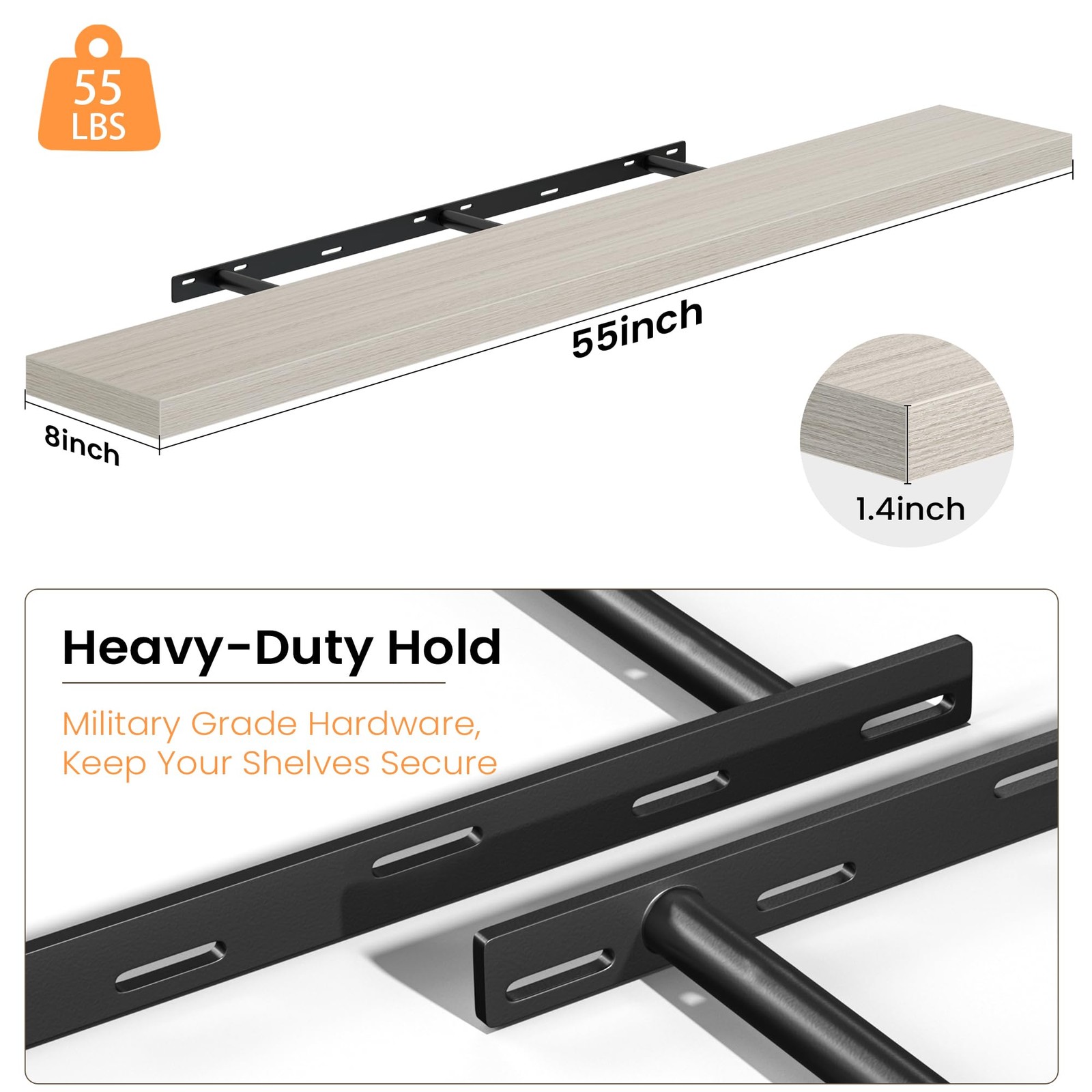 55 Inch Floating Shelves – Fireplace Mantel Shelf – Deep Wall Mounted Wood St…