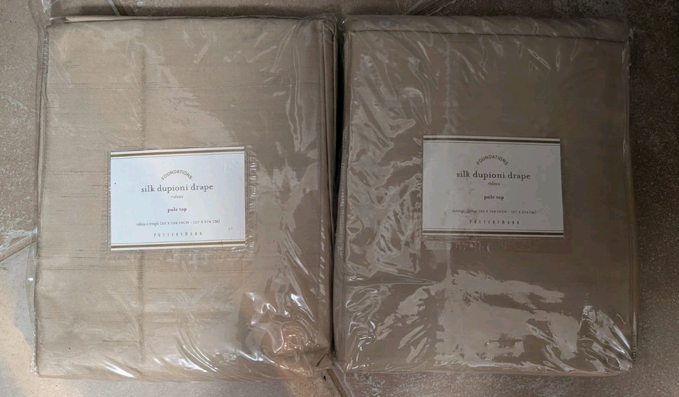 Pottery Barn Foundations Silk Dupioni Drape Rideau Lined pole top drapes panels