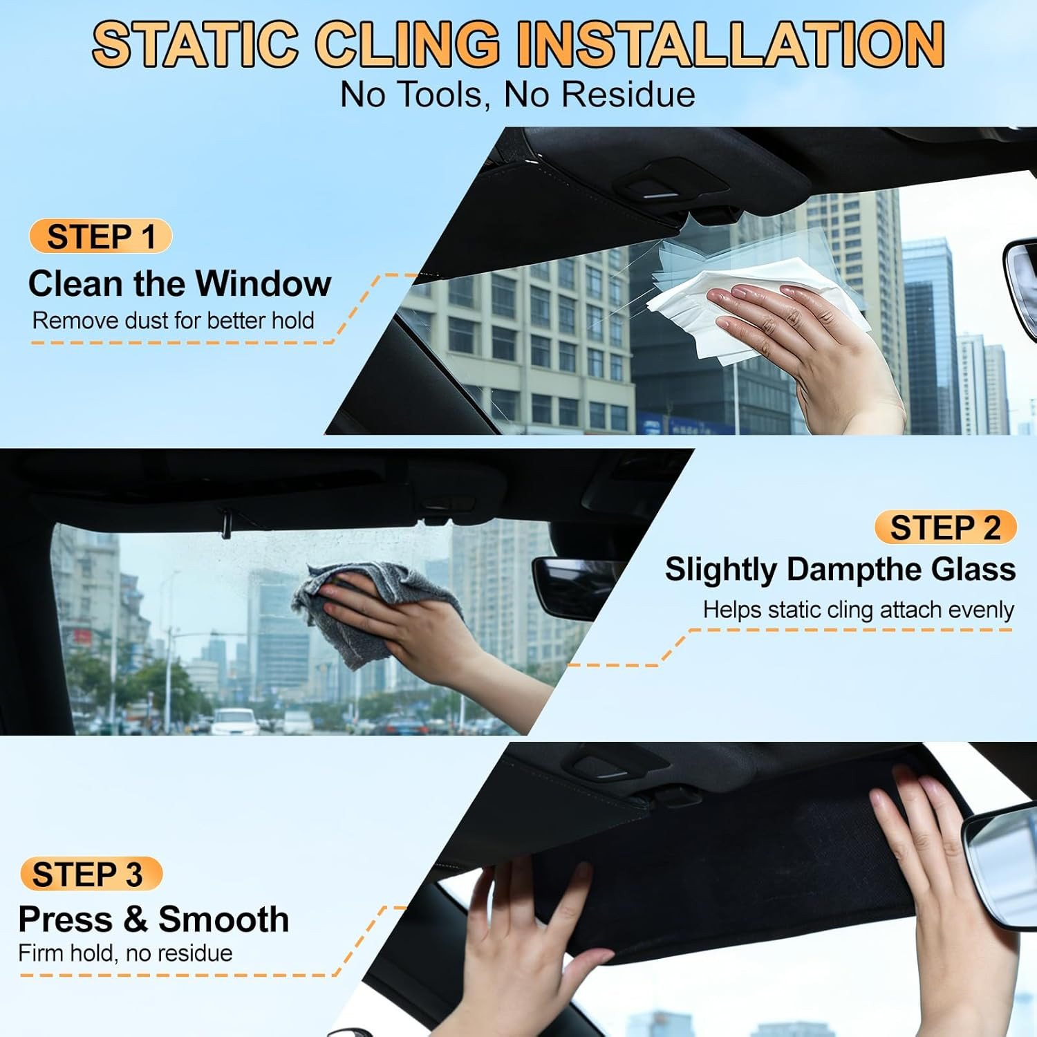 Square Car Window Shades for Windshield & Side Windows, 2-Pack Static Cling Glar