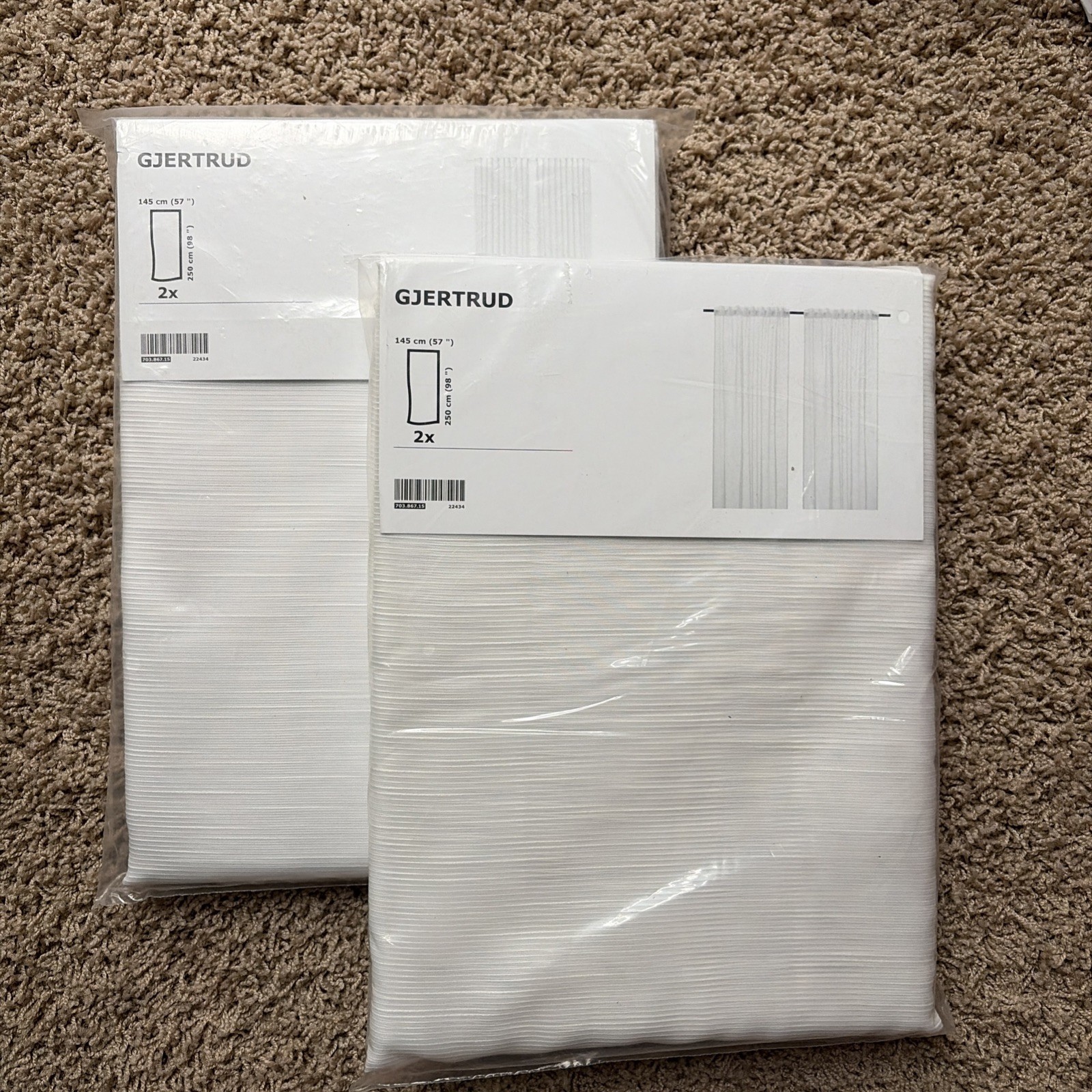 Ikea GJERTRUD Sheer Curtains 4 Panels (2 Pair) 57″ x 98″ Textured White – NEW