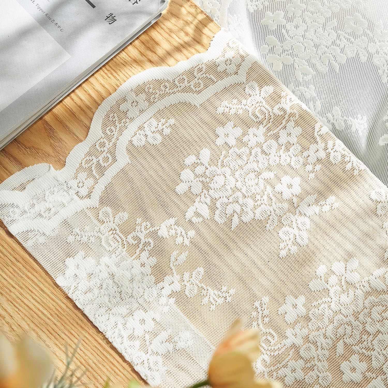 YJ YANJUN Sheer Lace Curtains for Bedroom Ivory Elegant Victorian Curtains Scall