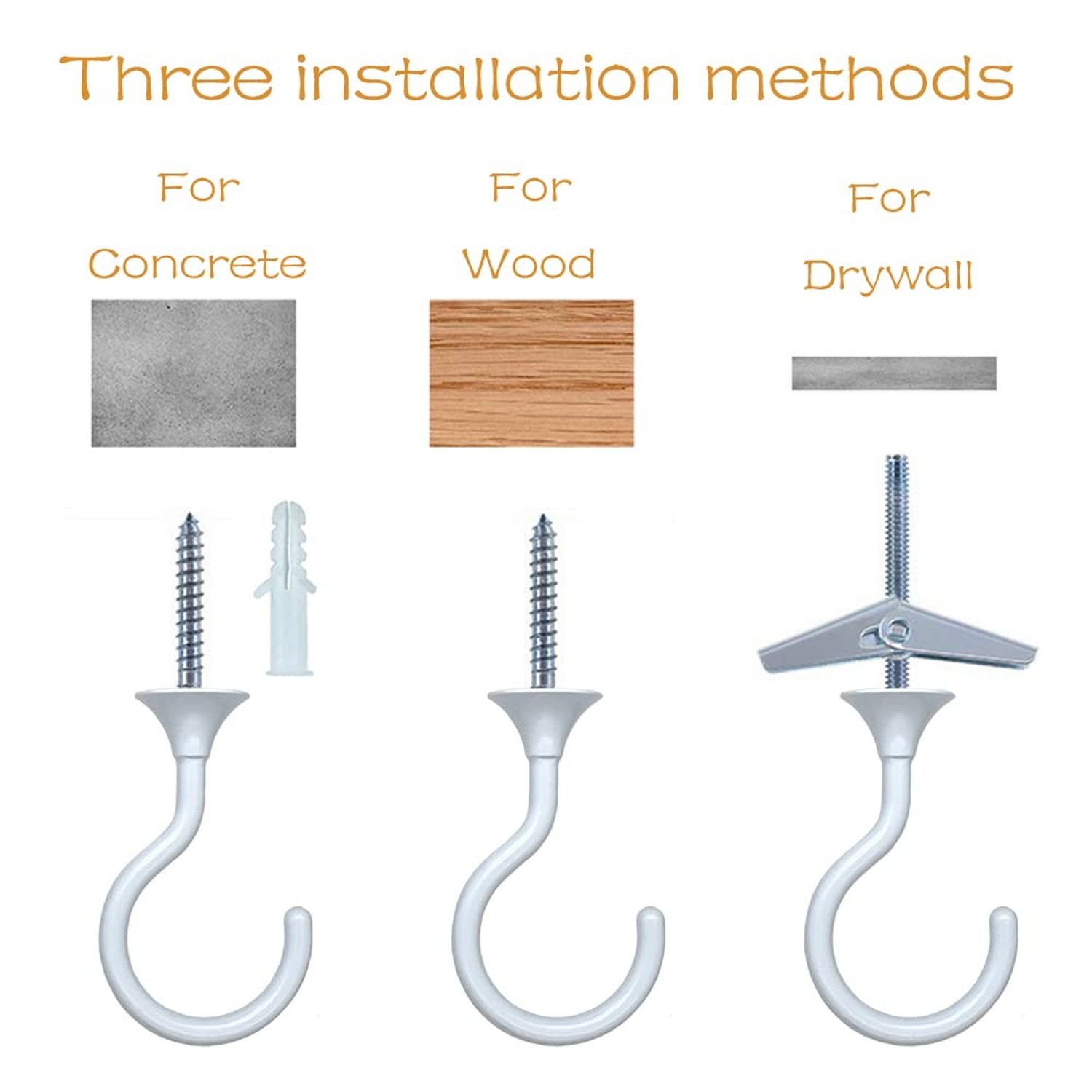 Ceiling Hooks for Hanging Plants (2 Sets, White)