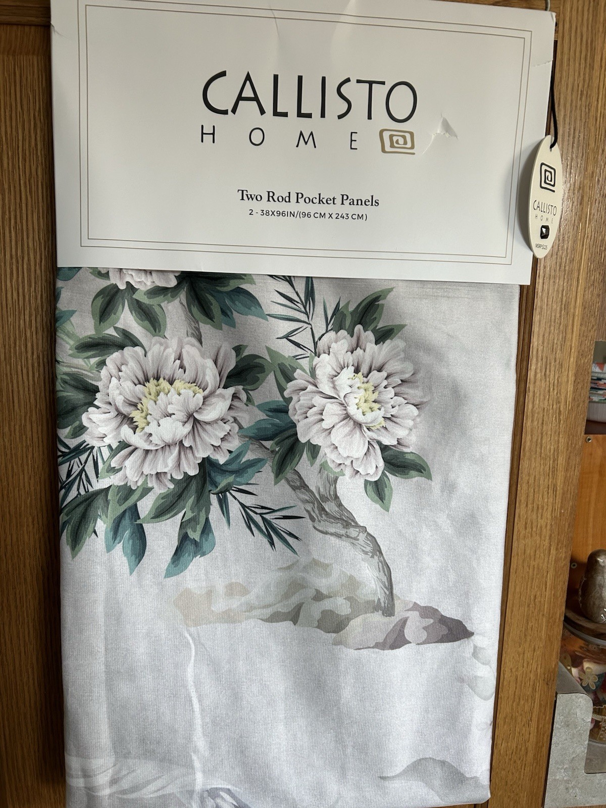 CALLISTO Window Curtains Back Tab Blush Pink Crane Birds Floral 2 Panels 38×96