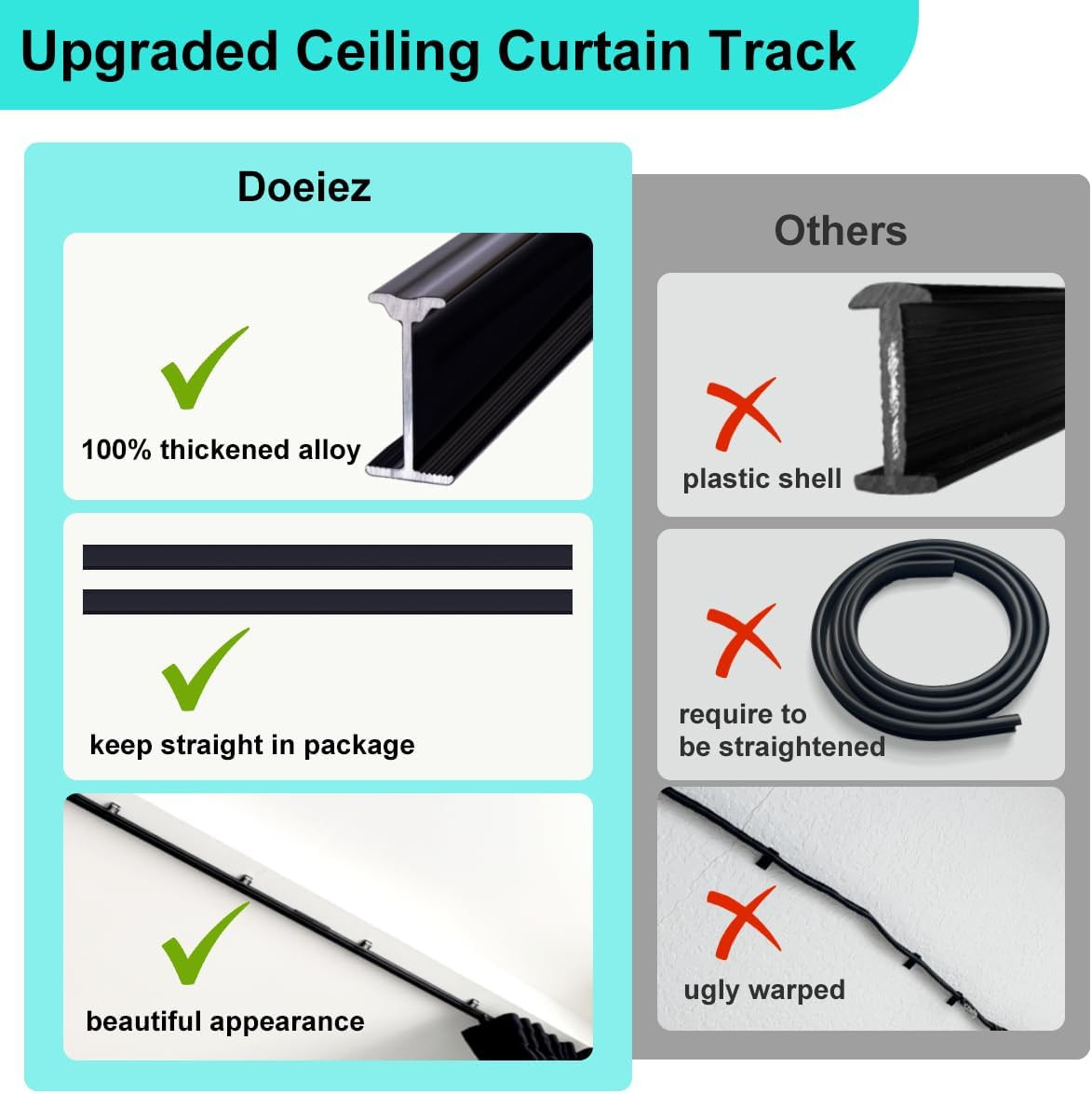 Room Divider Blackout Curtains Flexible Sliding Tracks Sets Ceiling Mounted Rod