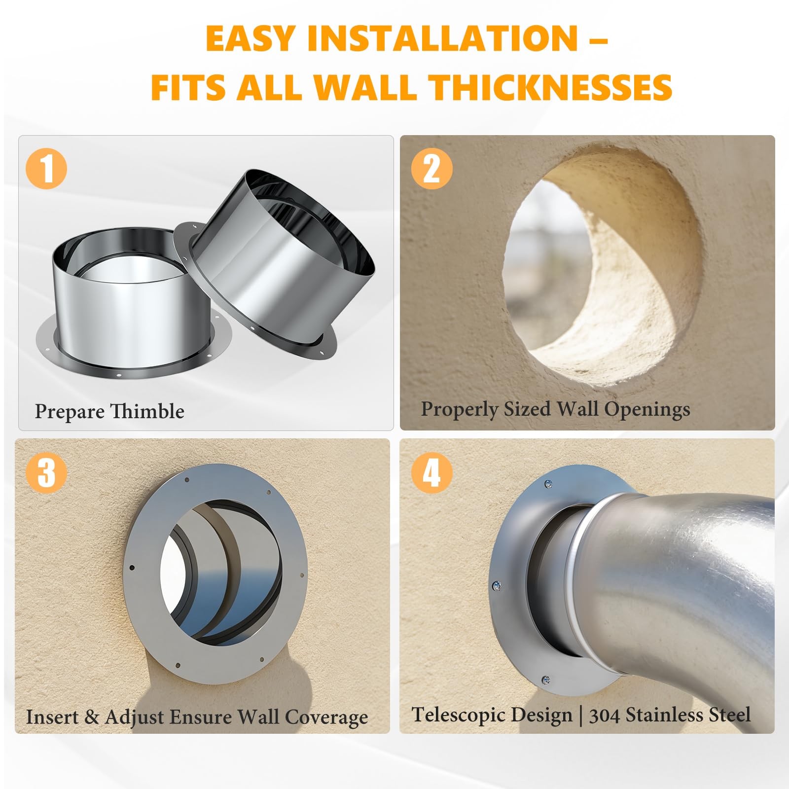 Wall Thimble, Fits 6 Inch Double-Wall Chimney Pipe, 8 Inch Inner Flange Diameter