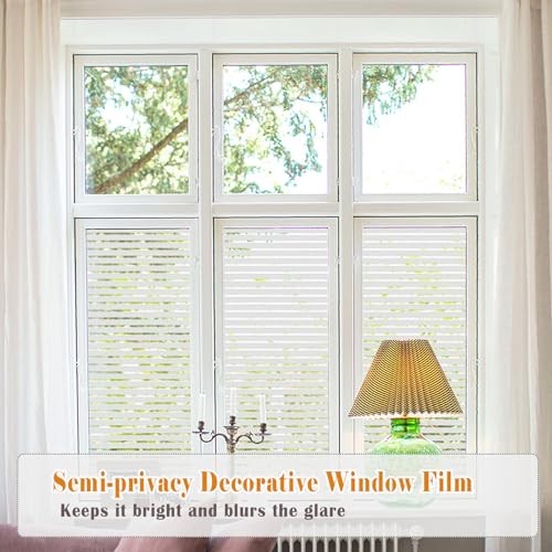 Privacy Window Film Self-Adhesive No-Glue Static Cling Stripe 17.5 x 78.7 Inch