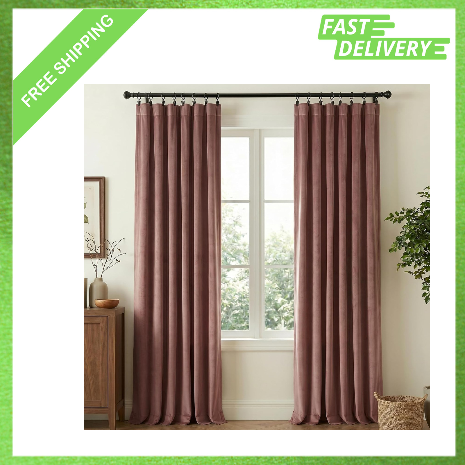 Blackout Velvet Curtains 96 Inch Long Room Darkening Thermal Insulated Privacy