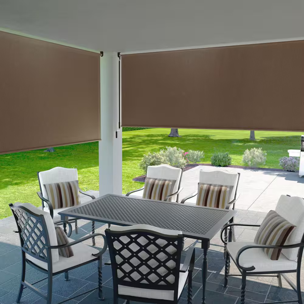 Walnut Cordless UV Blocking Fade Resistant Fabric Exterior Roller Shade 72 In. W