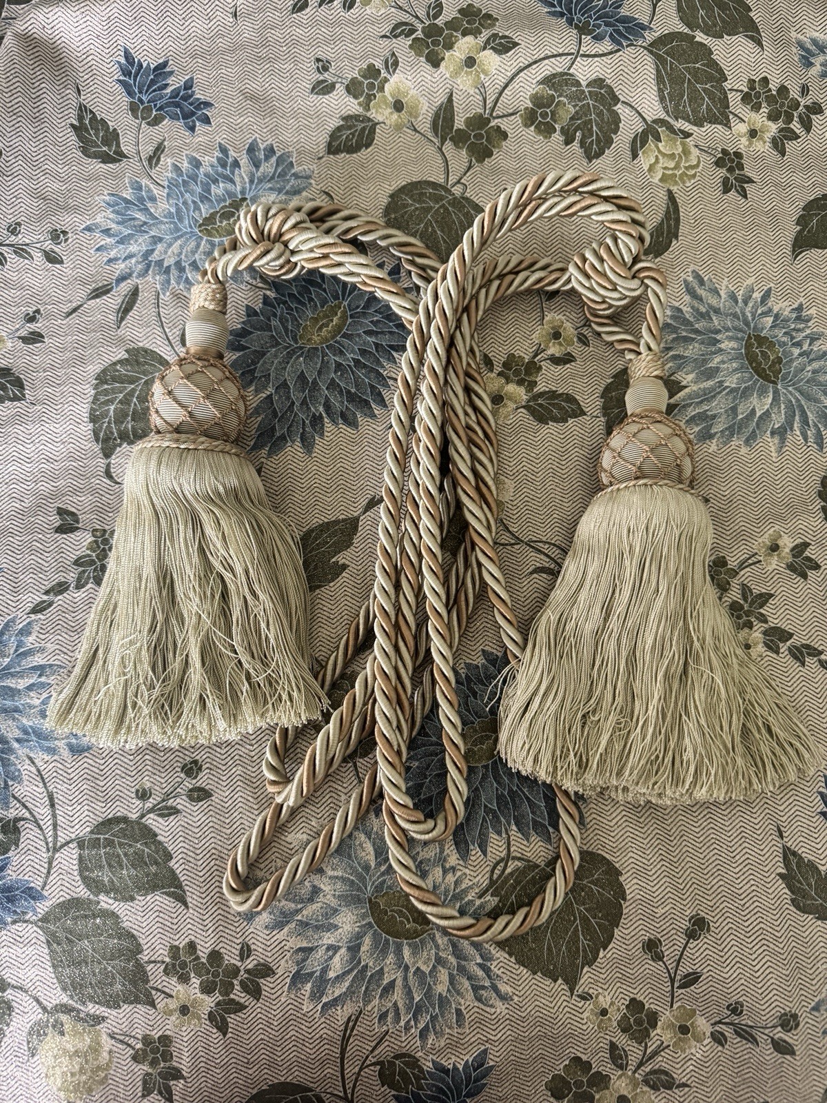 French Curtain Tassel Tiebacks A Pair Designer Gold Ivory Light Green