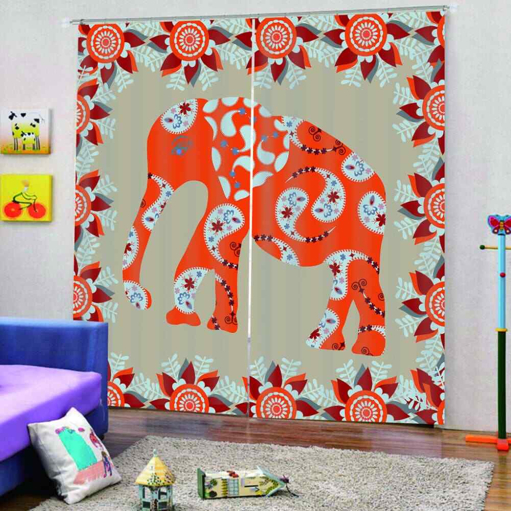 jubilant red big elephant theme Printing 3D Blockout Curtains Fabric Window