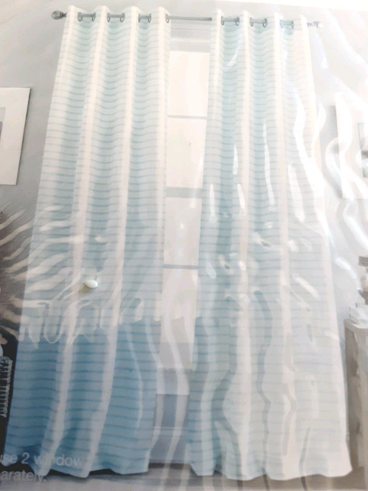 Coastal Life Curtains 2 Grommet Panels Striped Light Blue White 95×50 Each