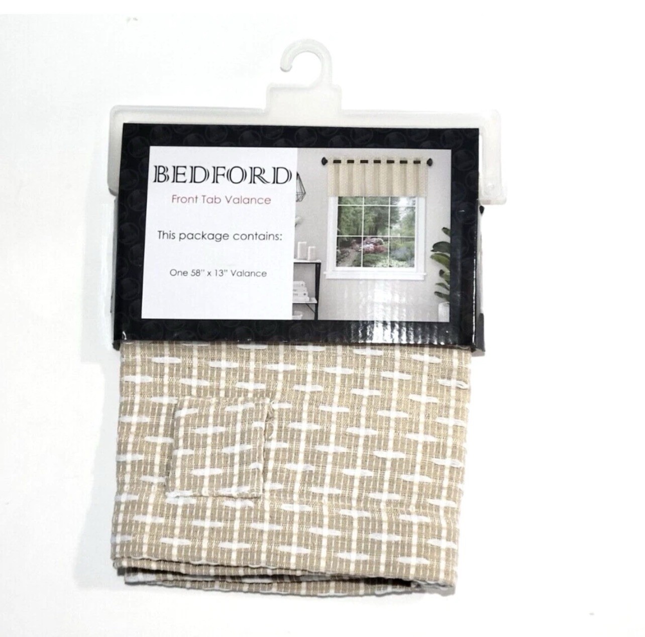Bedford Window Valance Curtain Front Tab Tan 58″x13″