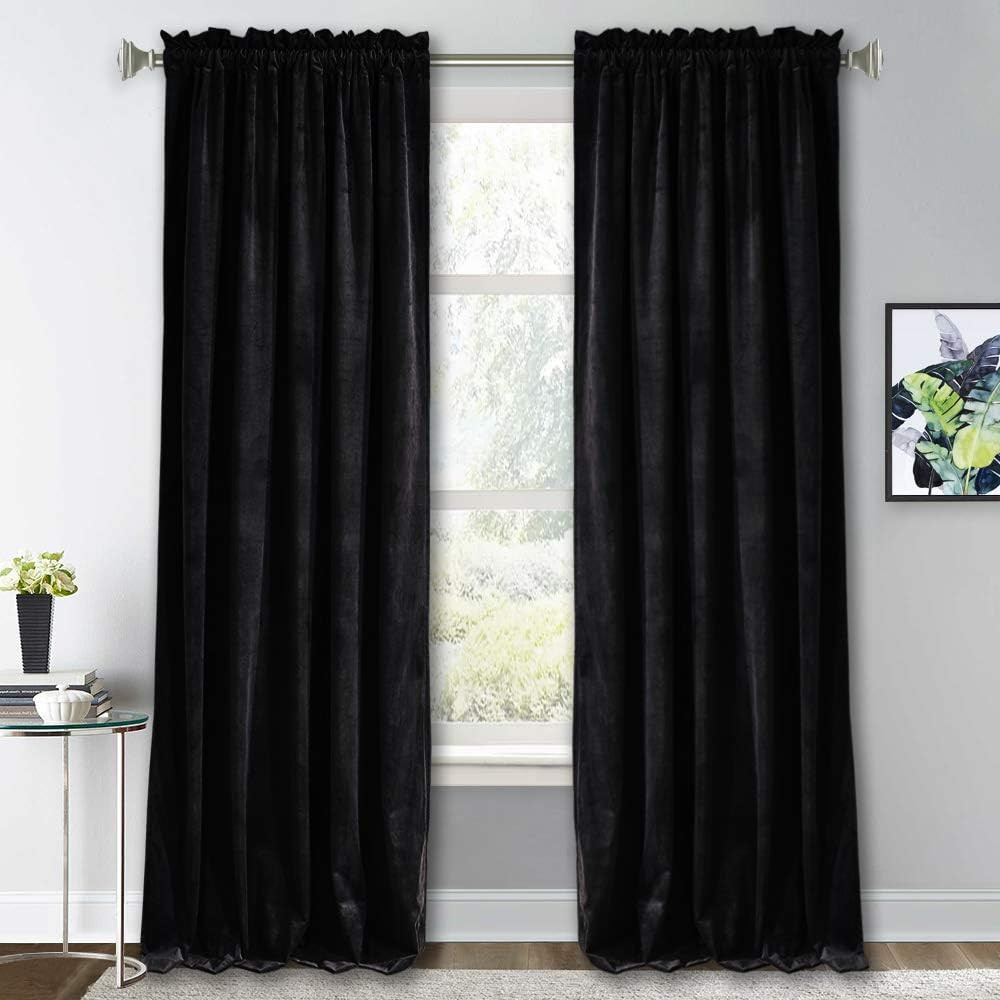 Max Blackout Black Velvet Curtains for Bedroom, 52×120 Inches, 1 Pair